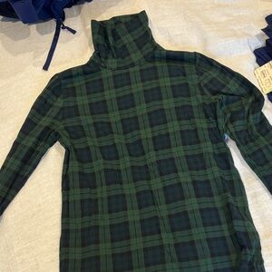 J. Crew Green and Black Checkered Turtleneck